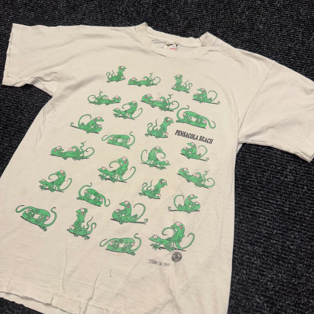Vintage 90s Pensacola Beach Lizard T-Shirt Nixon Did This Single Stitch White L - Picture 6 of 16